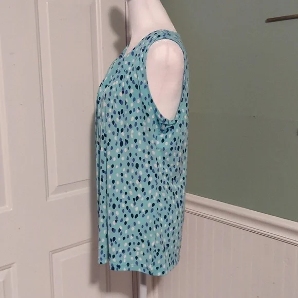 Liz Claiborne Large Sleeveless Teal Dots Tank Top - Picture 4 of 9